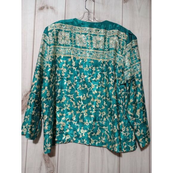 Pablo Shirt Ladies 22W Petite Turquoise Floral‎ vintage Satin - Picture 2 of 7